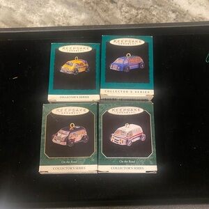 Hallmark 4 of the 6   "On the Road" Collector's miniature Series Ornaments.